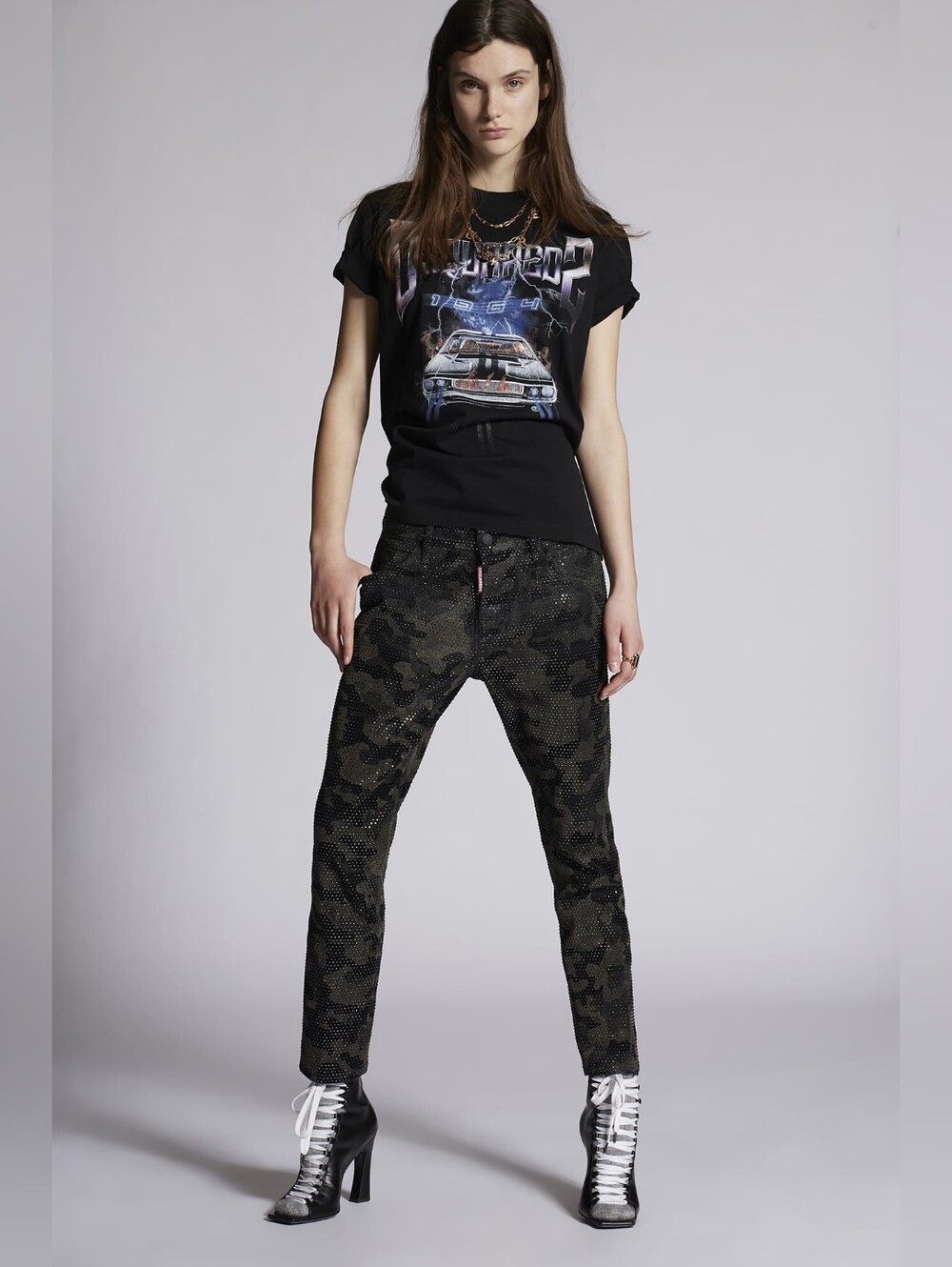 DSQUARED²® Crystal Embellished Camo-Print Tapered Pants | Size 4